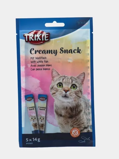 Лакомство для кошек крем-пюре TRIXIE Creamy Snaks c белой рыбой, 5 * 14 г