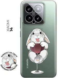 Силиконовый чехол на Xiaomi 14 с принтом "Кролик и бокал" прозрачный