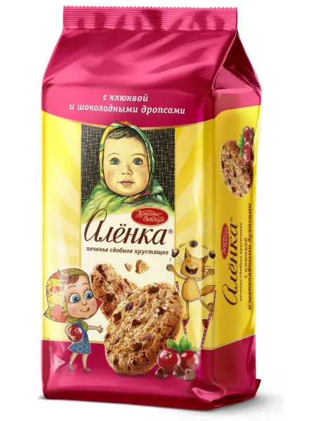 Аленка Печенье сдобное хрустящее клюква-шоколад дропсы, 140г