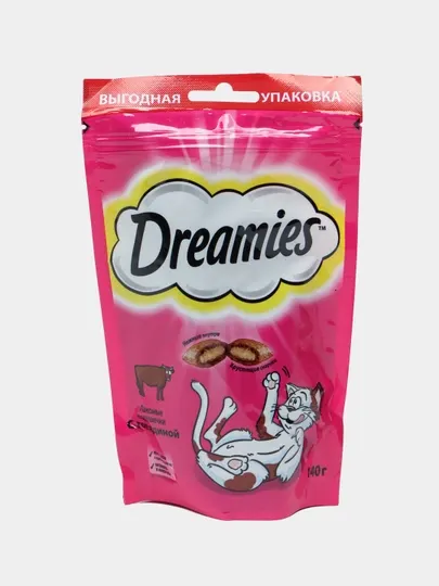 Лакомство для кошек Dreamies, подушечки с говядиной, 140 г, 5 штук
