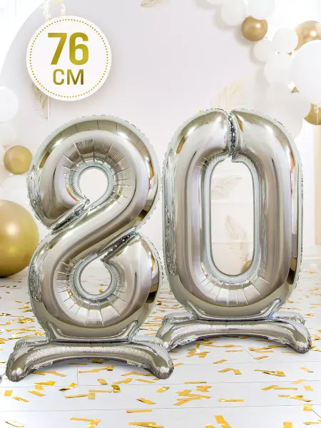 INFANT Фольгированный воздушный шар цифра 80 лет на подставке на ДР