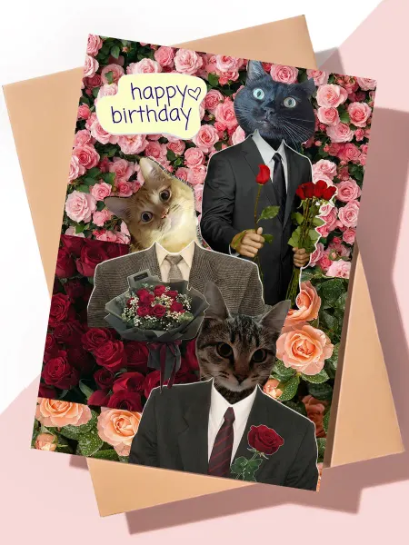 ART Print Прикольная открытка с днем рождения "Happy cat"