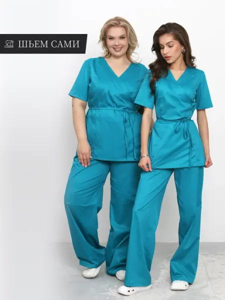Graceform Медицинский костюм стрейч на запах с палаццо распродажа