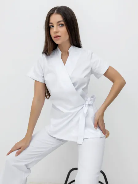 Medshopspb Медицинский костюм стрейч на запах с брюками палаццо