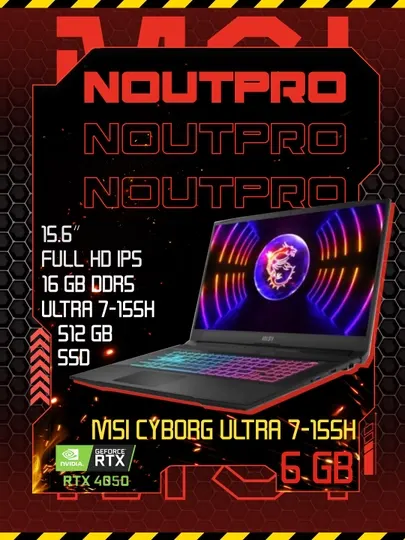 Ноутбук MSI CYBORG ULTRA 7-155H RAM 16 GB DDR5 SSD 512 GB RTX 4050 6 GB FULL HD IPS 144 Hz