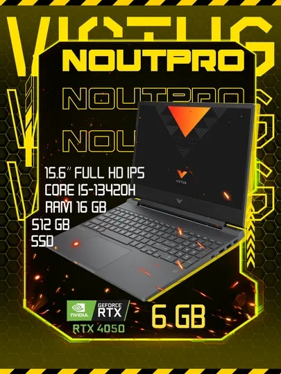 Ноутбук HP Victus Intel Core I5-13420H 15.6 FHD IPS 144Hz RTX 4050,6GB RAM16GB,512GB SSD