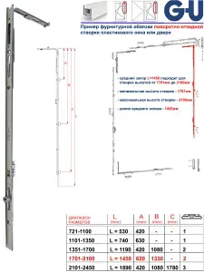 Средний запор G-U L 1450 1701-2100 для пластиковых окон и дверей