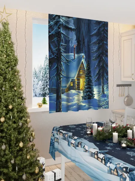 Mollyn Home Фотошторы новогодние на кухню, в спальню, для зала, 145х160