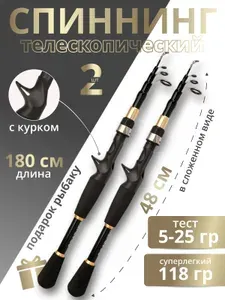 Спиннинг телескопический с курком, 2 шт в комплекте / Кастинговый спиннинг