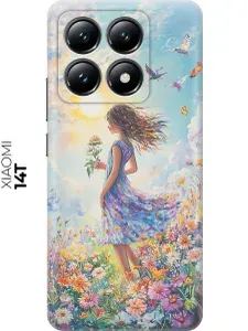 Силиконовый чехол на Xiaomi 14T с принтом "Девочка в поле цветов"