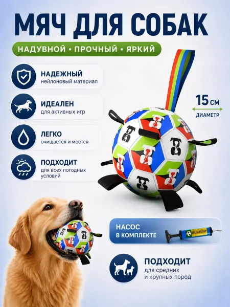 Мяч для собак 15 см с насосом для активных игр