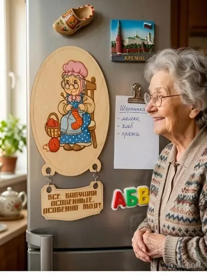 Раскраска магнит на холодильник. Все бабушки особенные вязание. 15 см