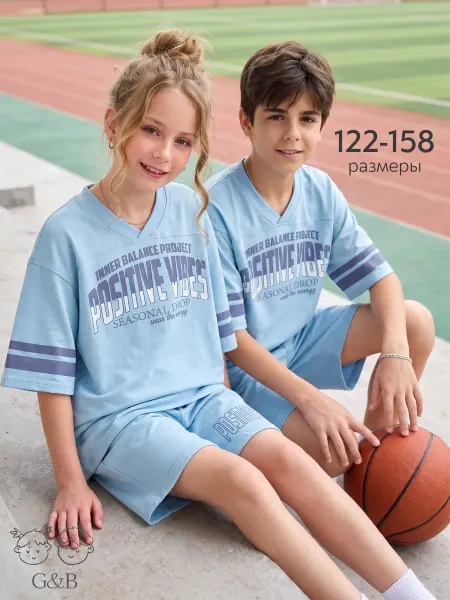 Girls and Boys Костюм спортивный детский летний футболка с шортами