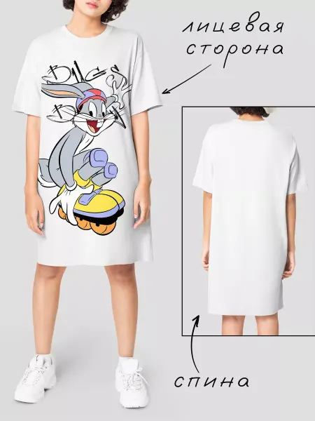 Nuobi my Style Платье Футболка Багз Банни Кролик Мультяшный Looney Tunes