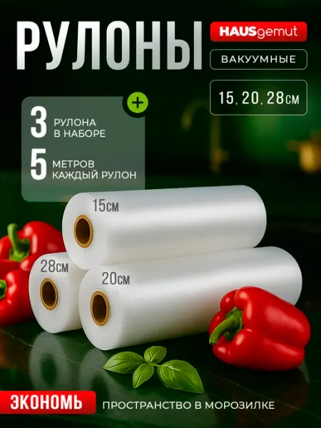 HAUSgemut Пакеты для вакууматора рифленые 15, 20 и 28 см 3 рулона
