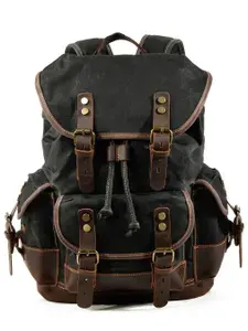 Рюкзак винтажный 25 литров "Ведьмак" из вощеного холста и кожи с шнуровкой, клапаном и отделом под ноутбук 15.6 дюйма