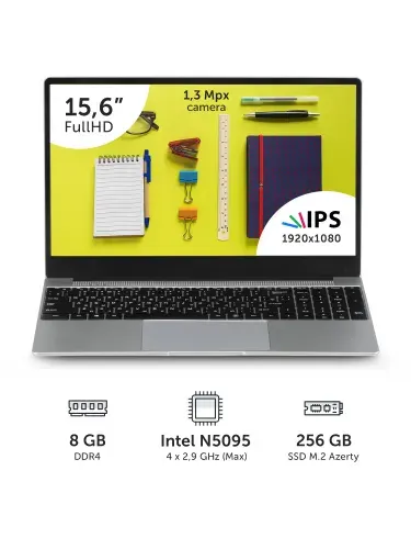 Azerty RB-1550 Ноутбук 15.6", Intel Celeron N5095, RAM 8 ГБ, SSD 256 ГБ, Intel UHD Graphics, Windows Pro, серебристый, Русская раскладка