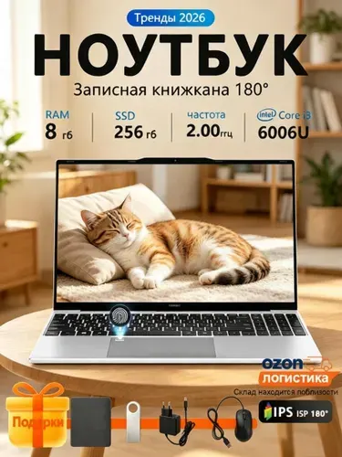 W&O Ноутбук 15.6", RAM 8 ГБ, SSD 256 ГБ, Windows Pro, черный, Русская раскладка