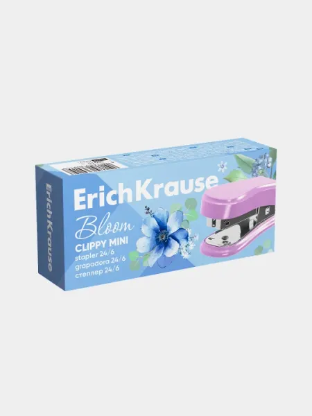 Мини-степлер №24/6, 26/6 ErichKrause Clippy Mini Pastel Bloom до 15 листов, ассорти 61742