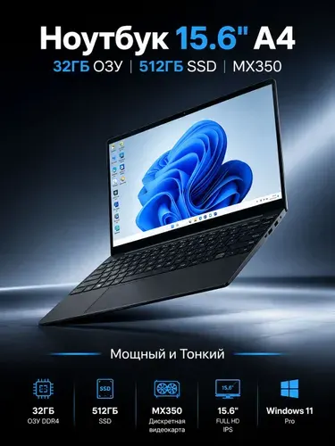 MOMEI Подходит для работы и учебы Ноутбук 15.6", AMD A4-7210, RAM 32 ГБ, SSD 512 ГБ, AMD Radeon, Windows Pro, (A4), темно-синий, Русская раскладка