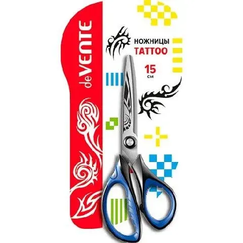 Ножницы deVENTE 15 см "Tattoo" прорезиненные кольца, протравленная гравировка на лезвиях (4091800)