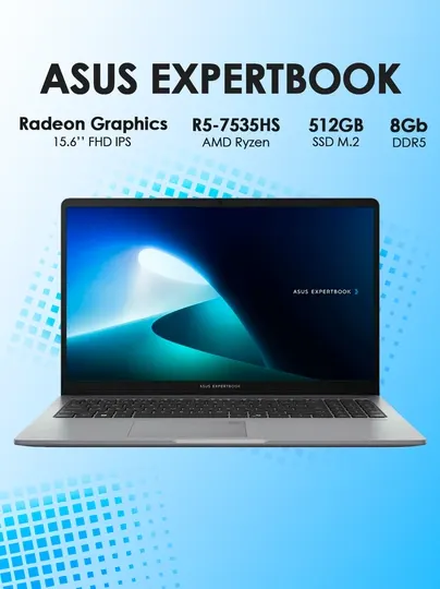 Ноутбук ASUS ExpertBook Ryzen 5 7535HS 8ГБ DDR5 512ГБ SSD 15.6 FHD IPS