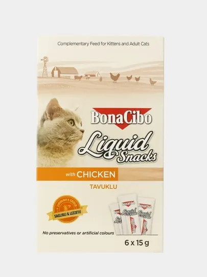 Жидкие закуски BonaCibo с курицей – 6 x 15 г