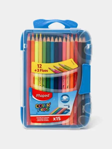 Карандаши цветные Maped Color'Peps 832035 в пластиковом пенале, 15 цветов
