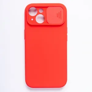 Чехол для iPhone 15 силиконовый с задвижной шторкой для камеры, iPhone 15 Silicone Protect camera Case, Красный
