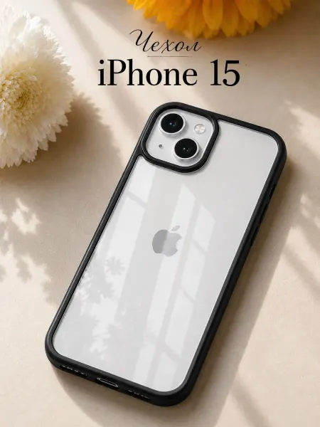 Мобимания Чехол iPhone 15 прозрачный с черной окантовкой