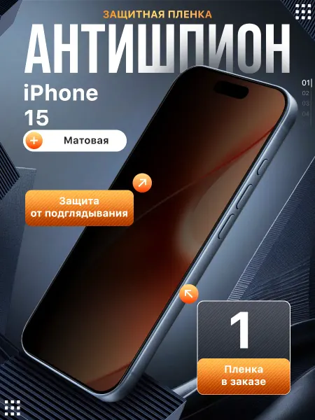 Пленки всем Защитная гидрогелевая пленка на iPhone 15 антишпион