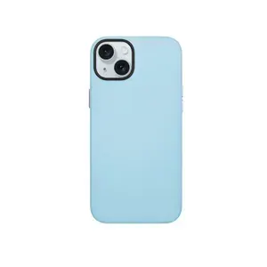 Чехол кожаный MAG NOBLE c поддержкой беспроводной зарядки iPhone 15 Plus, светло-синий