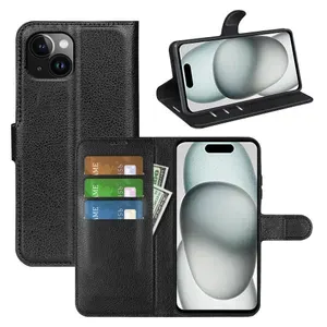 Чехол-книжка PRESTIGE с функцией подставки для iPhone 15 Plus (черный)