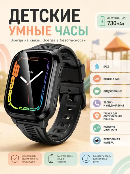 Детские умные смарт-часы 4G с GPS-трекером и видеосвязью Hoco Y108 (Nano SIM, IPX7, 730 мАч, Синие)