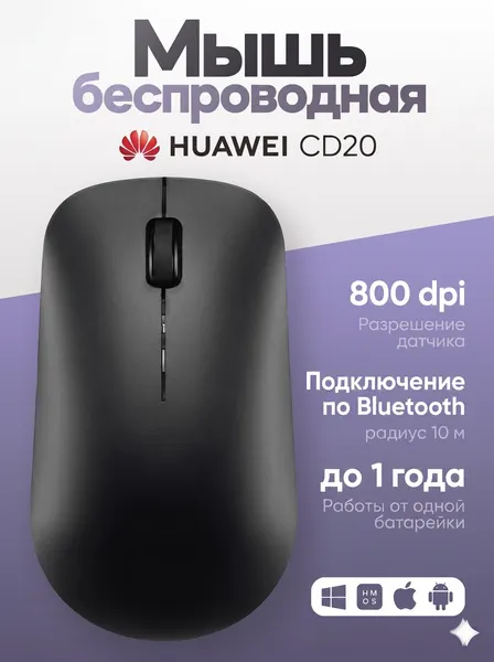 Беспроводная мышь Huawei Swift CD20, беспроводная, оптическая, 800dpi, черная