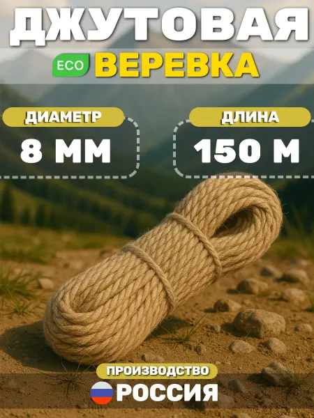 AlmaForHome Канат джутовый 8 мм х 150 м для когтеточки 470 кгс