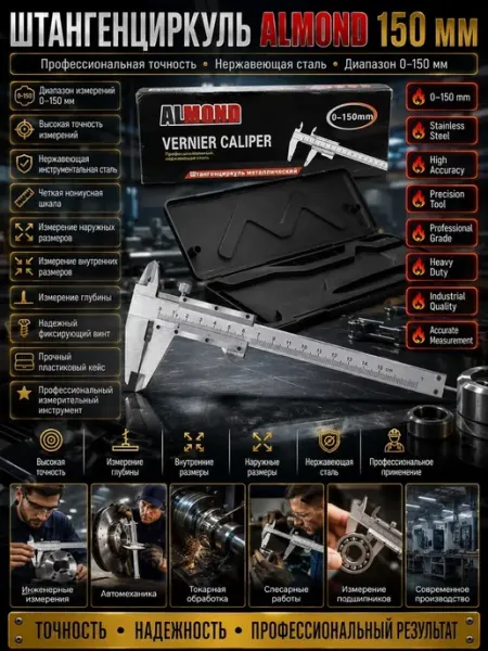 ГАНИЙ7 Штангенциркуль металлический из нержавеющей стали 150 мм