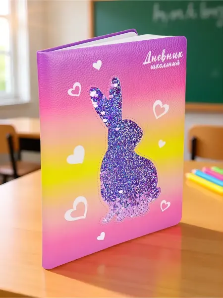 ПрофПресс Дневник Силуэт зайчули 1-11 класс, иск кожа, пайэтки
