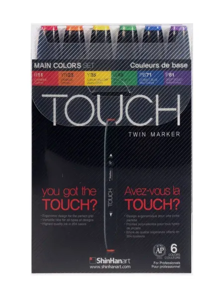 TOUCH Маркеры для скетчинга спиртовые двусторонние, 6 цв