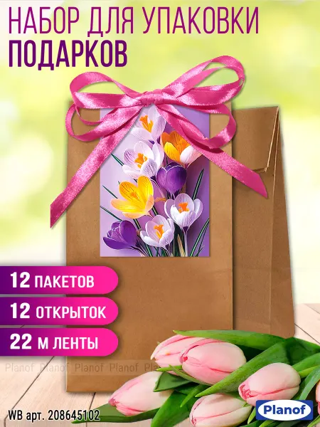 EcoTop Крафт пакеты подарочные на 8 марта, набор 12 шт
