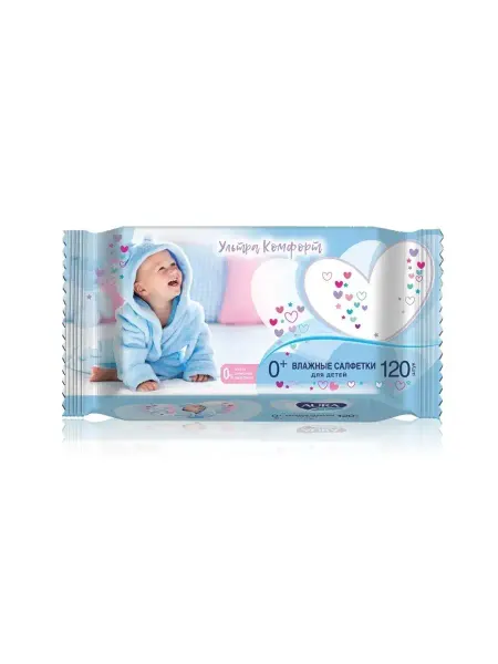 Aura Влажные салфетки детские с крышкой, 120 штук в упаковке