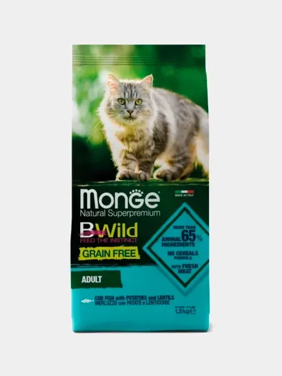 Сухой корм Monge Bwild Grain Free Adult Codfish, 1500 г