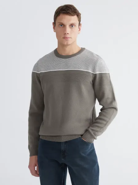 LC Waikiki Мужской трикотажный свитер color block с круглым вырезом