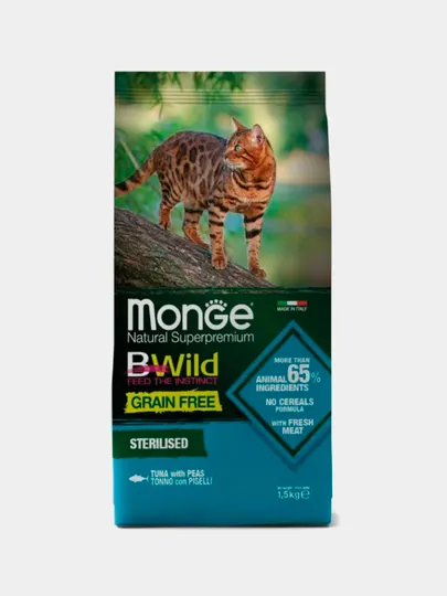 Сухой корм Monge Bwild Grain Free Sterilised Tuna с тунцом, 1500 г