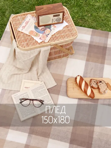 Плед в клетку флисовый на диван кровать 150х180 см на пикник