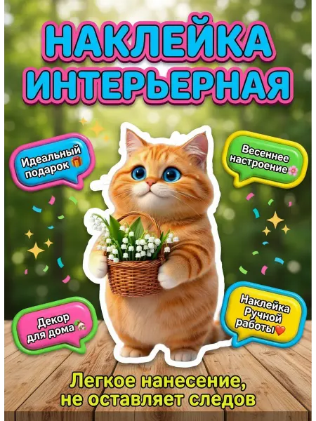 Sticker_Seller178 Наклейки интерьерные Кот рыжий подснежники колокольчики