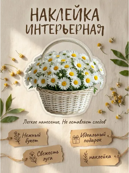 Sticker_Seller178 Наклейки интерьерные Ромашки корзина новые