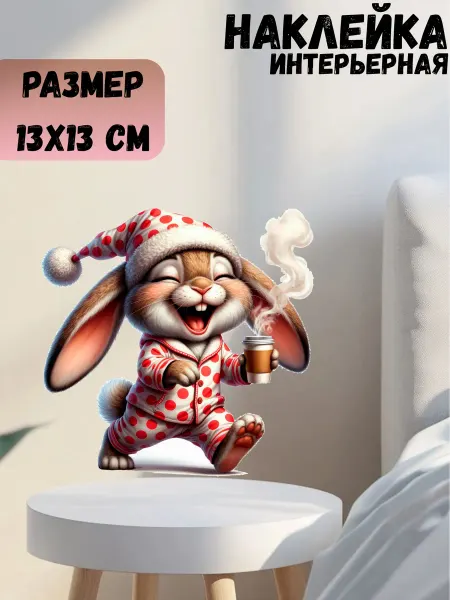 Sticker_Seller178 Кролик с кофе утро