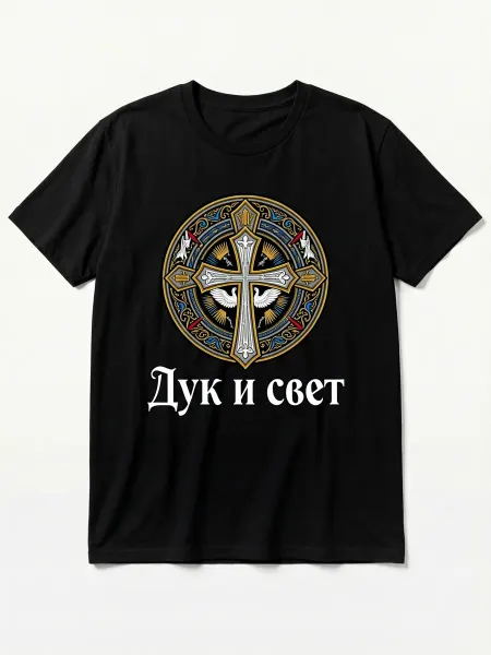 Футболка православная с крестом и голубем, надпись «Дух и св