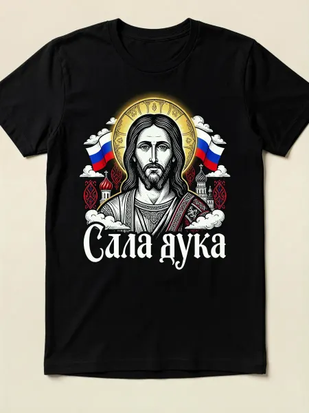 Футболка православная с изображением Иисуса, флагами России